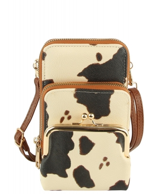 Fashion Kiss Lock Crossbody Bag Cell Phone Purse LMS207 COW